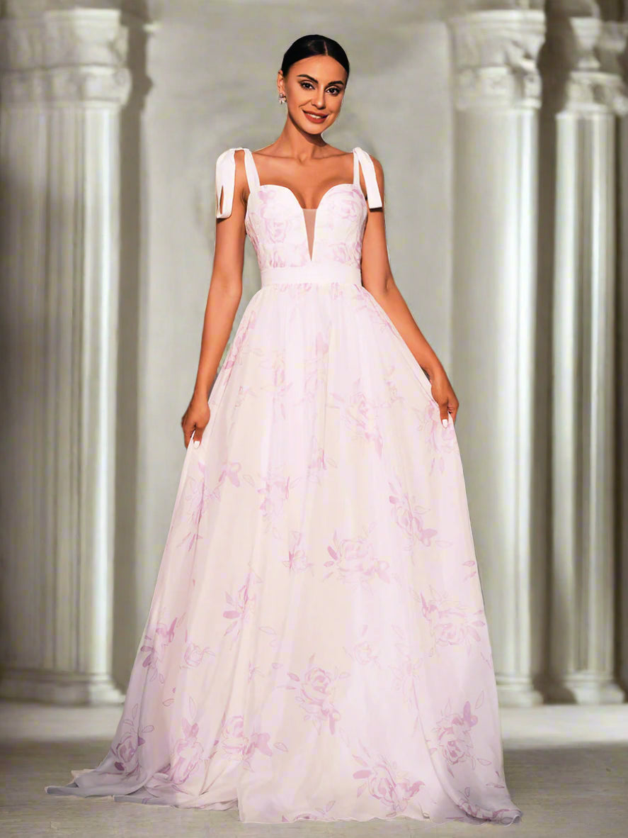 Sleeveless Print A-line Bridesmaid Dress
