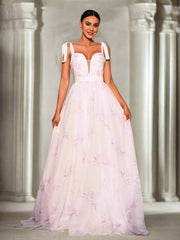 Sleeveless Print A-line Bridesmaid Dress