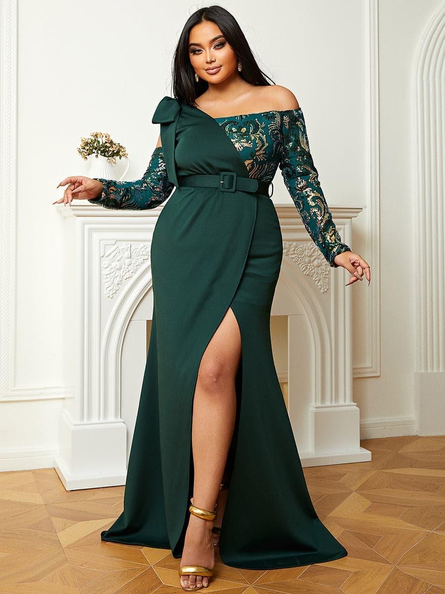 Plus Off Shoulder Emerald Green Gown