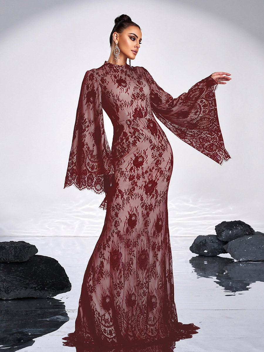 Long Sleeve Lace Evening Dress