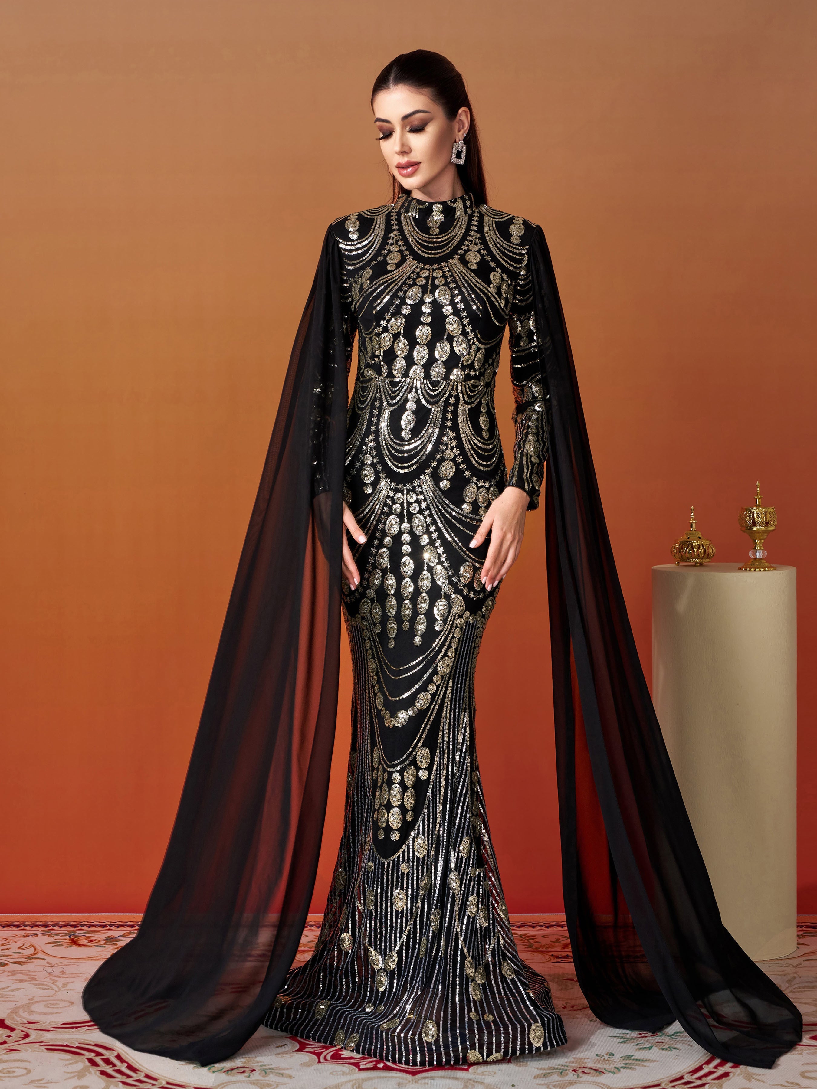 Stand Collar Full Cover Formal Dress