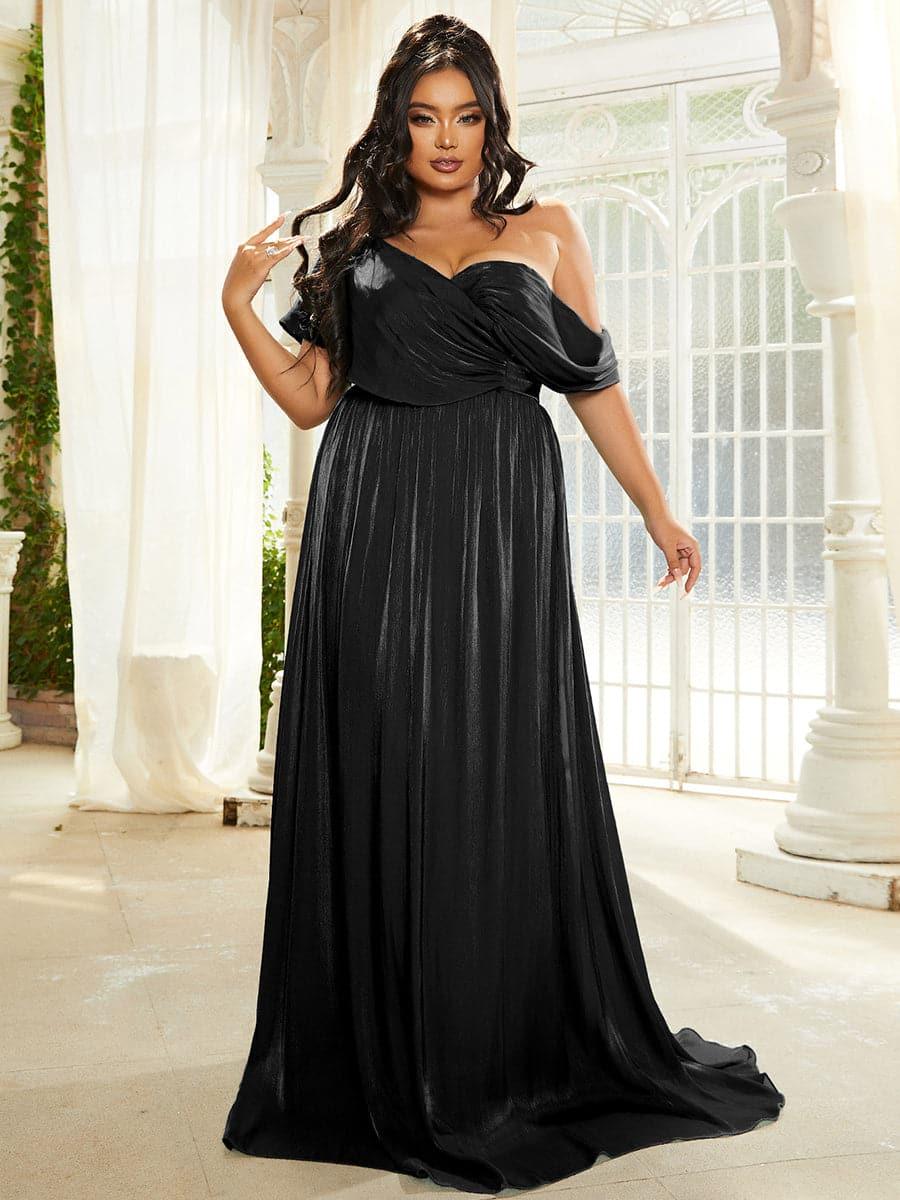 Plus Size One Shoulder A-Line Emerald Blue Bridesmaid Dress