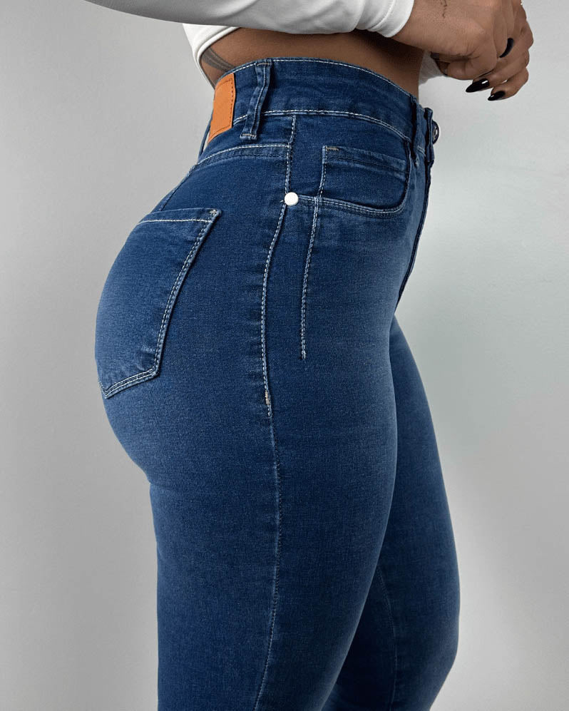 High Waist Calca Jeans Brun
