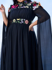 Plus Embroidered Floral Chiffon A-line Prom Dress