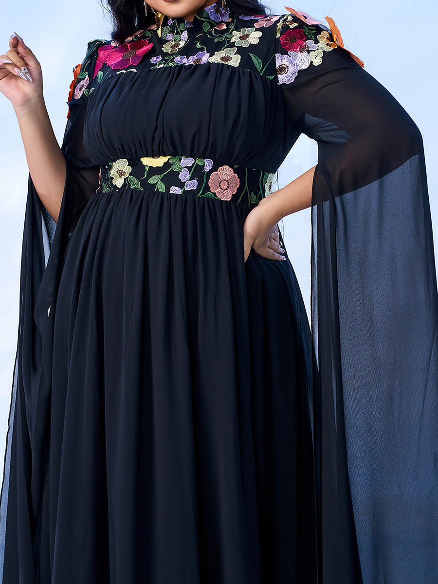Stand Collar Embodied Tulle Dress