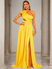 Cutout Floral One Shoulder Prom Dress