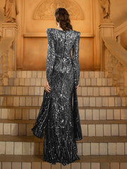 Silver Shimmer High Waist Formal Dress