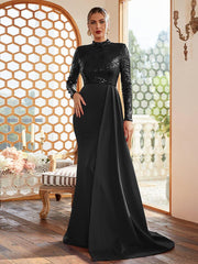 Draping Long Sleeve Sequin Formal Dress