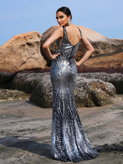 V-neck Mermaid Sequin Evening Dress