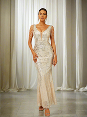 V-Neck Chain Graphic Sequin Prom Dress