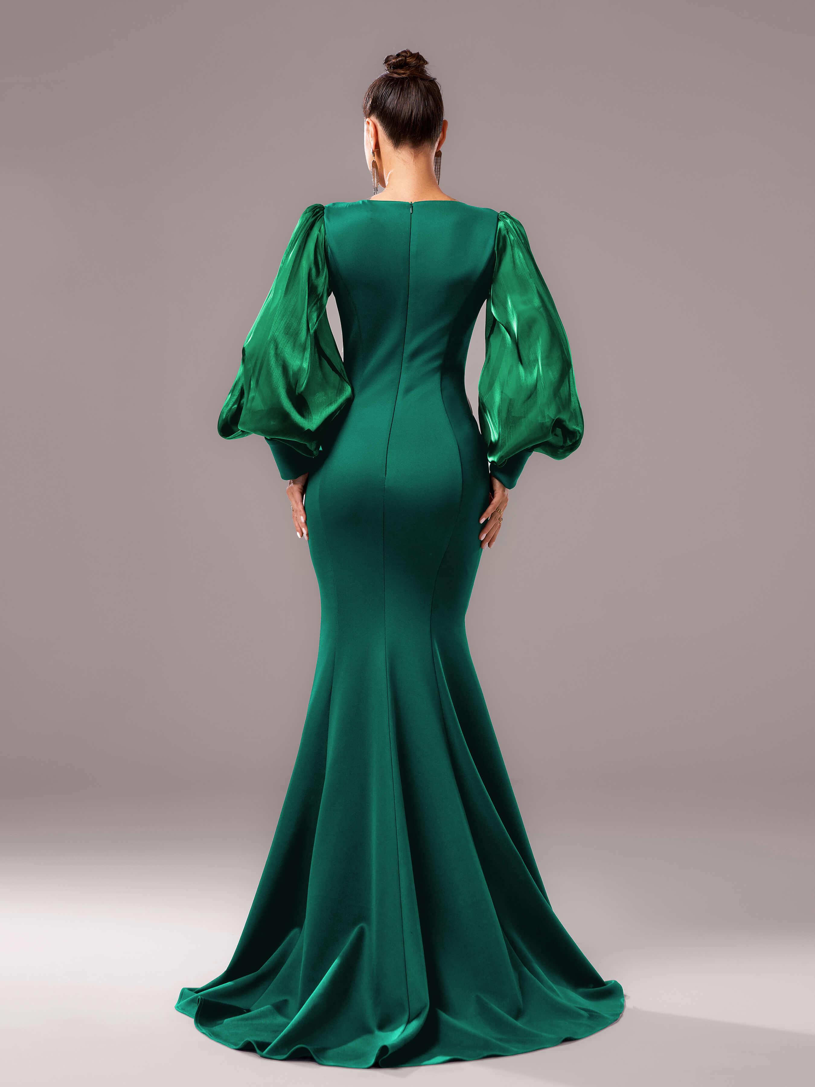 Black Embroidery Floor Length Puff Sleeve Dress