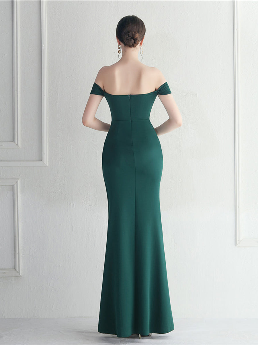 Sexy Off Shoulder Wrap Emerald Green Prom Dress