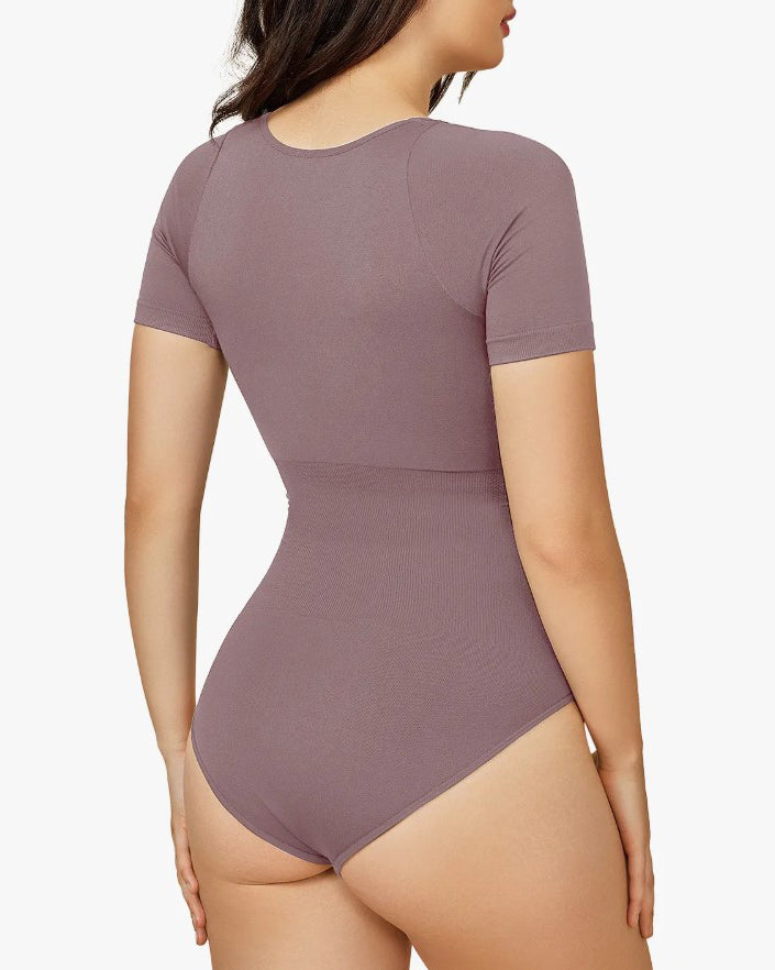 Round Neck Short Sleeve Slimming Shaping Thong Bodysuit
