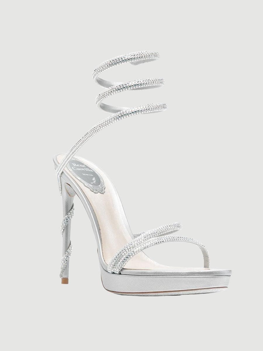 Rhinestone Snake Wrap Open-toe High Heels