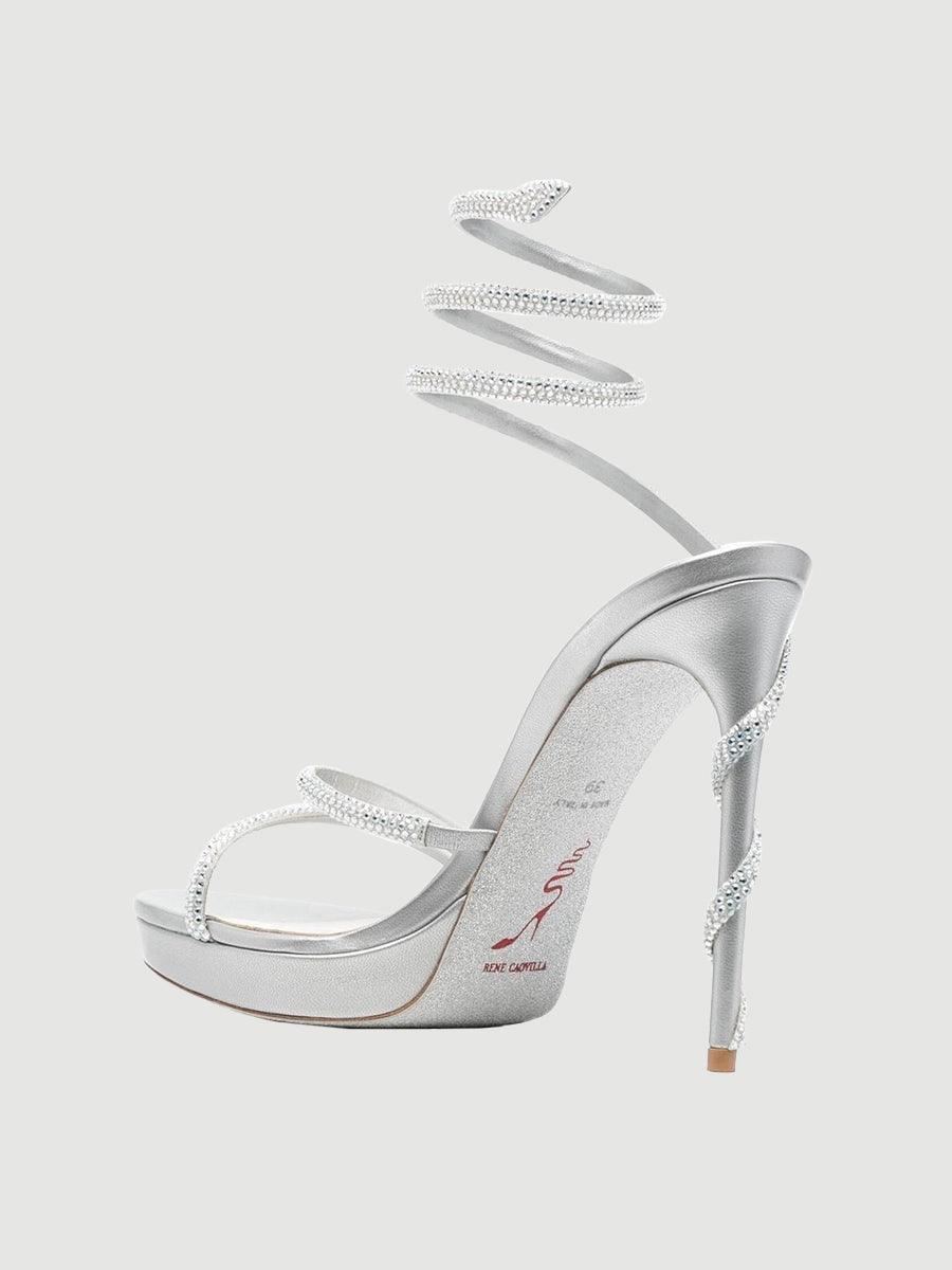 Rhinestone Snake Wrap Open-toe High Heels