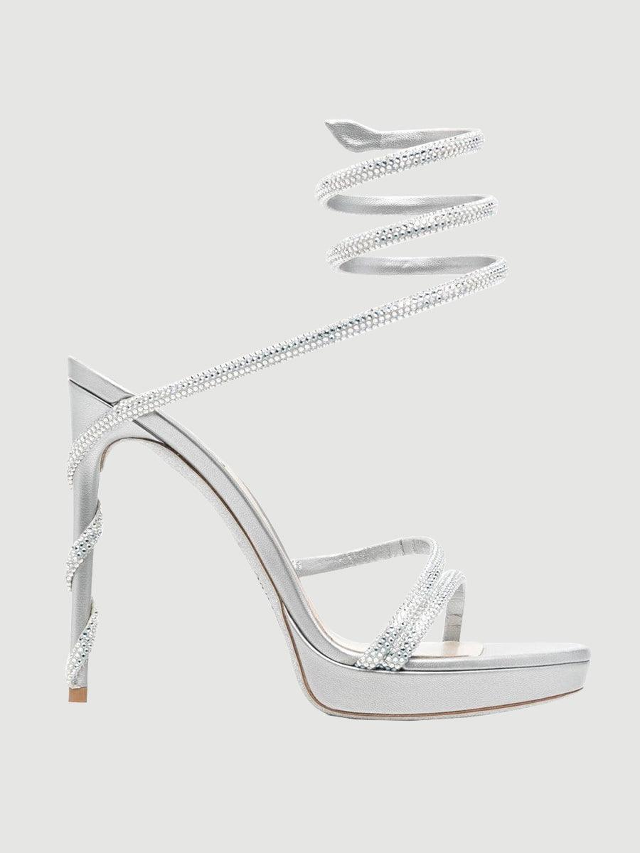 Rhinestone Snake Wrap Open-toe High Heels