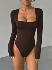 Square Neck Long-Sleeved Shaping Thong Bodysuit