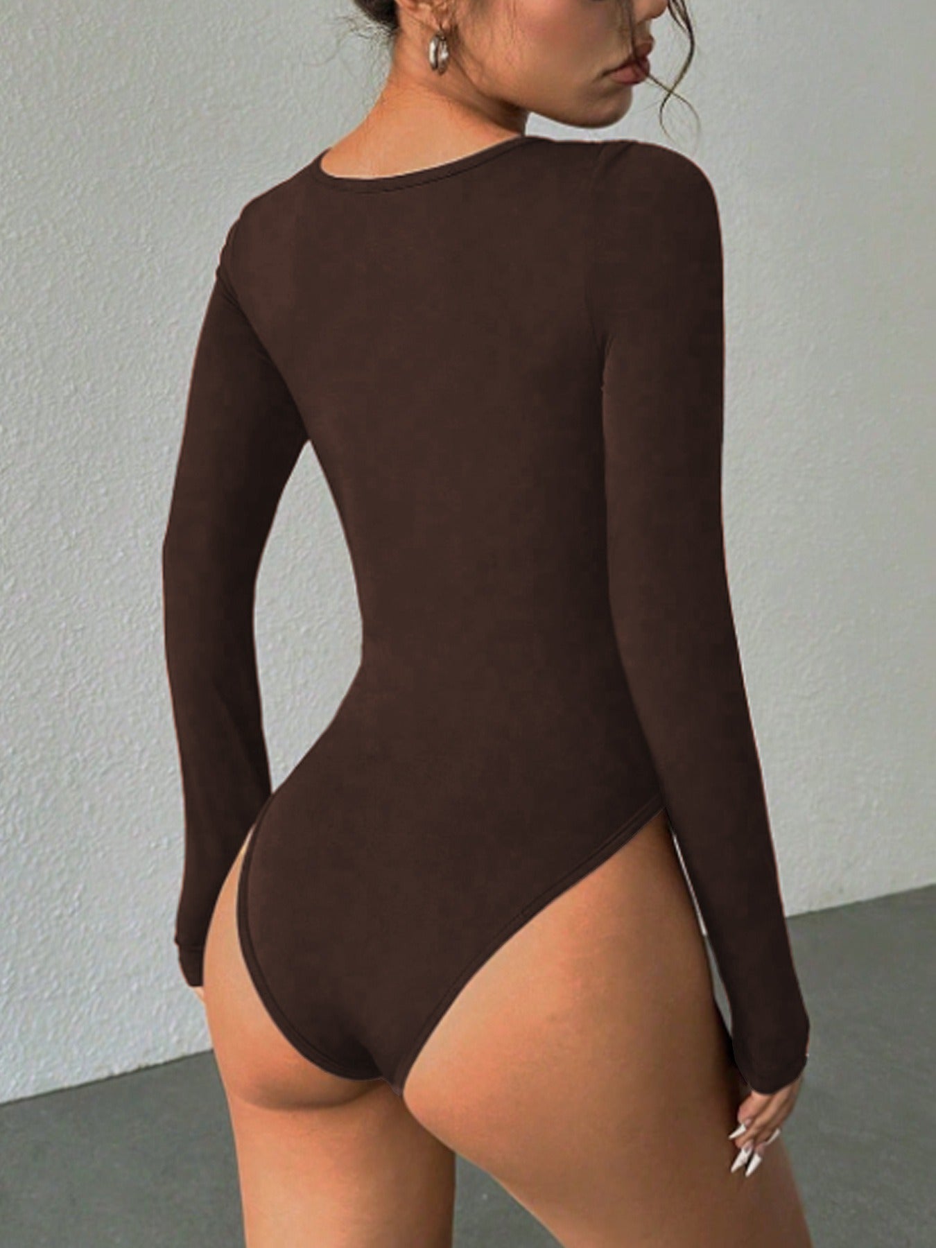 Square Neck Long-Sleeved Shaping Thong Bodysuit