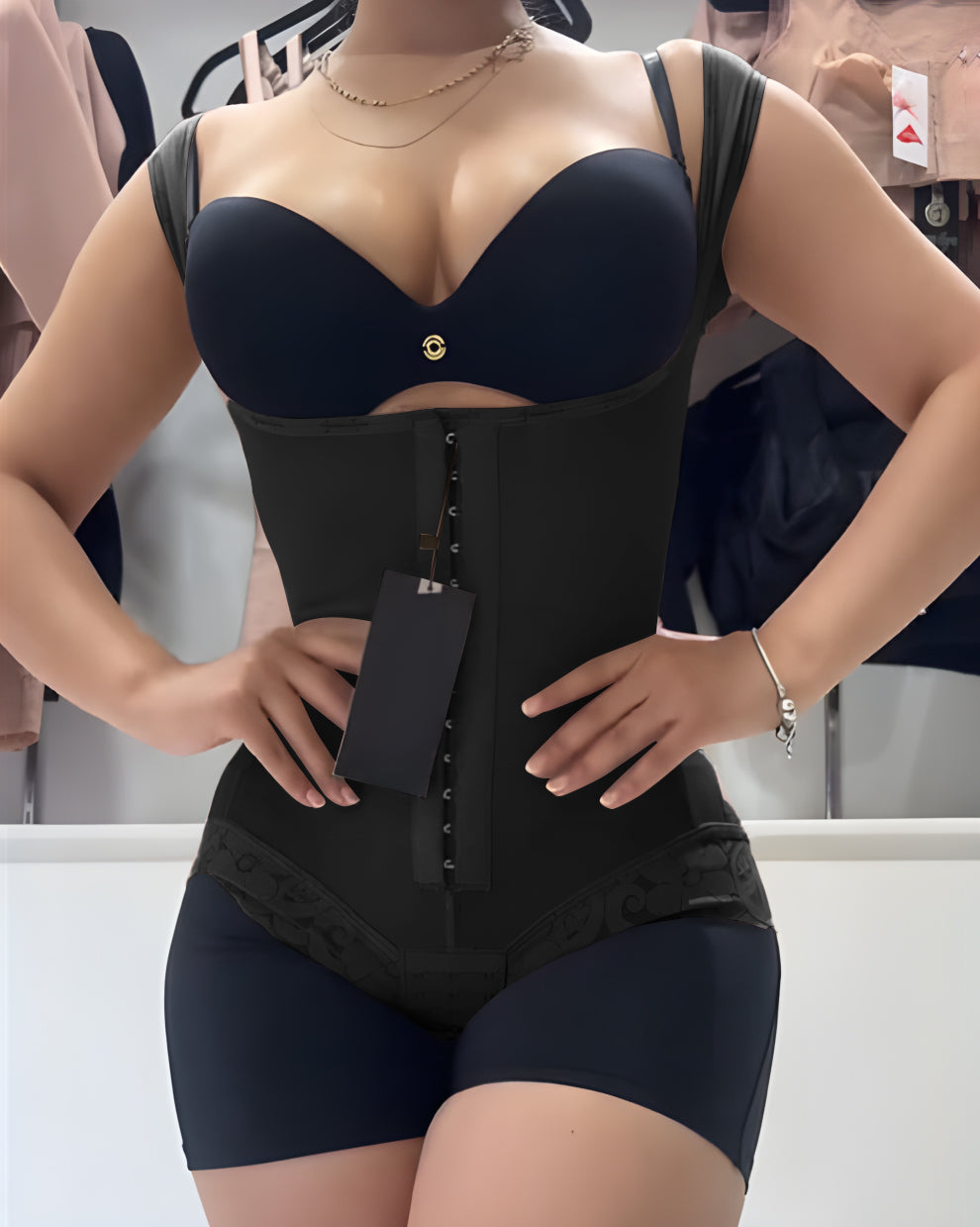 Tummy Control Butt-Lifting Slimming Short One-Piece  Hook Eye Shapewear With Wide Straps