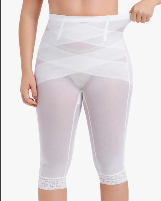 High Waist Lace Trim Sheer Mesh Shaper Pants
