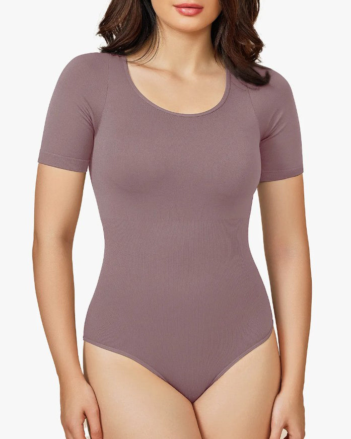 Round Neck Short Sleeve Slimming Shaping Thong Bodysuit