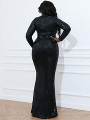 Plus Turtleneck Sequin Prom Dress