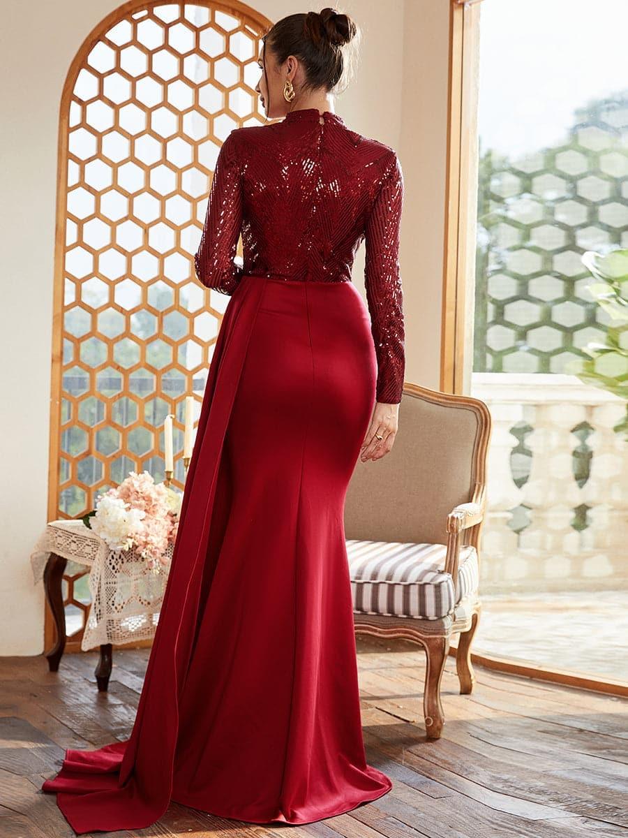 Draping Long Sleeve Sequin Formal Dress