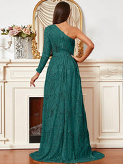 Formal One Shoulder Split A Line Dress