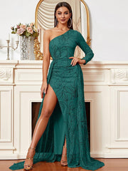 Formal One Shoulder Split A Line Dress