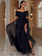 Off Shoulder Mesh Prom Dresses