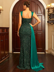 Ribbon Corset Sequin Maxi Prom Dress