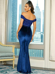 Off Shoulder Velvet Mermaid Cocktail Dress
