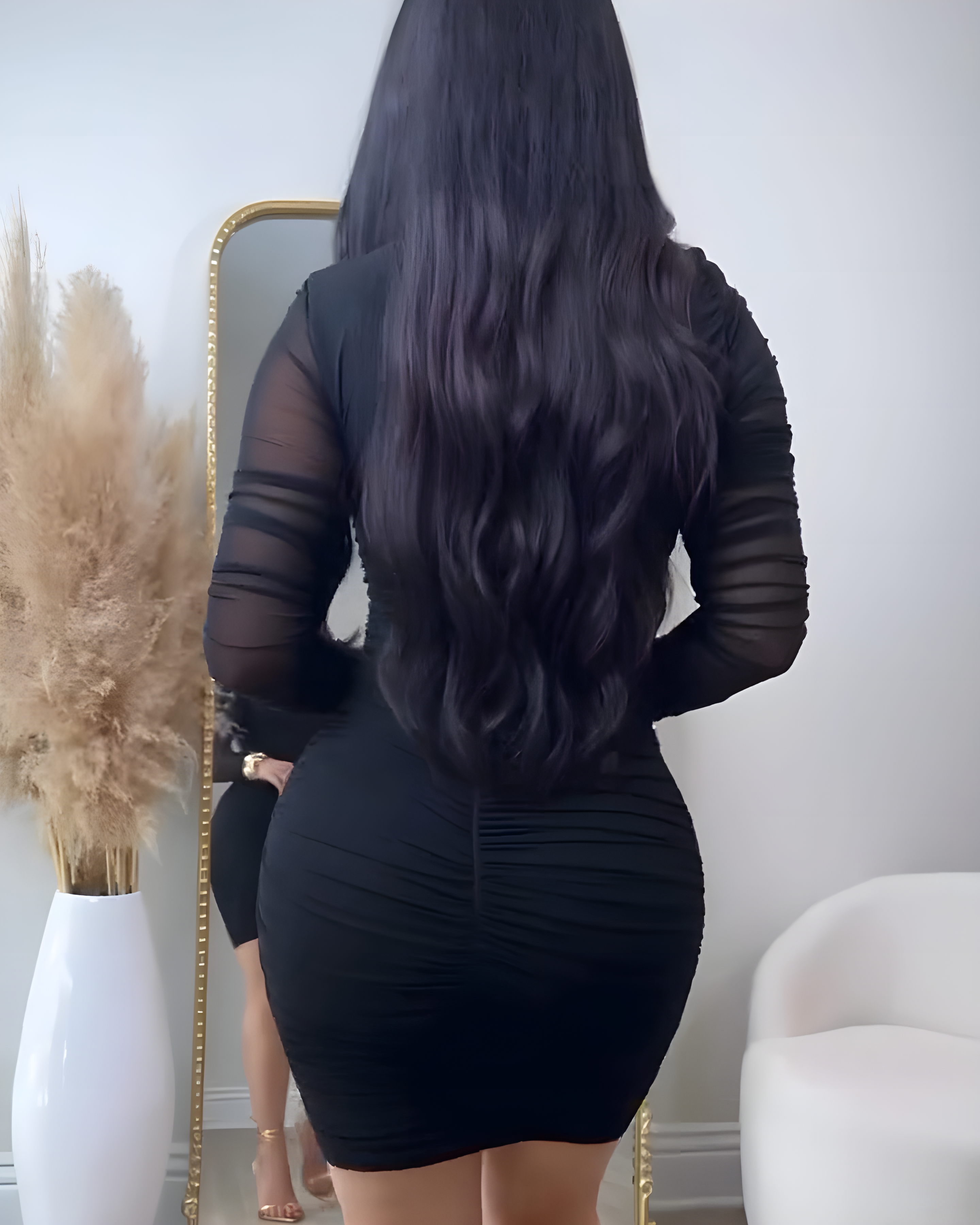 Mesh Long Sleeve Bodycon Mini Dress