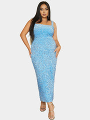 Plus Size Square Neck Sleeveless Sequin Midi Dress