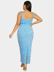 Plus Size Square Neck Sleeveless Sequin Midi Dress