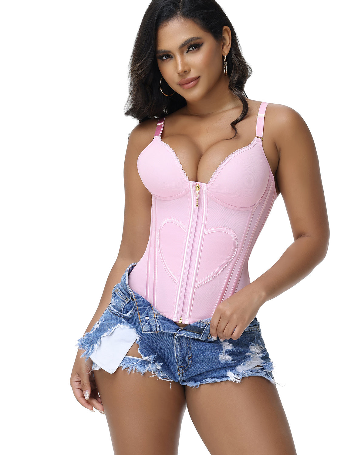 Heart Shape Tummy Control Compression Tanks Corset Waist Trainer Body Shaper with Zipper
