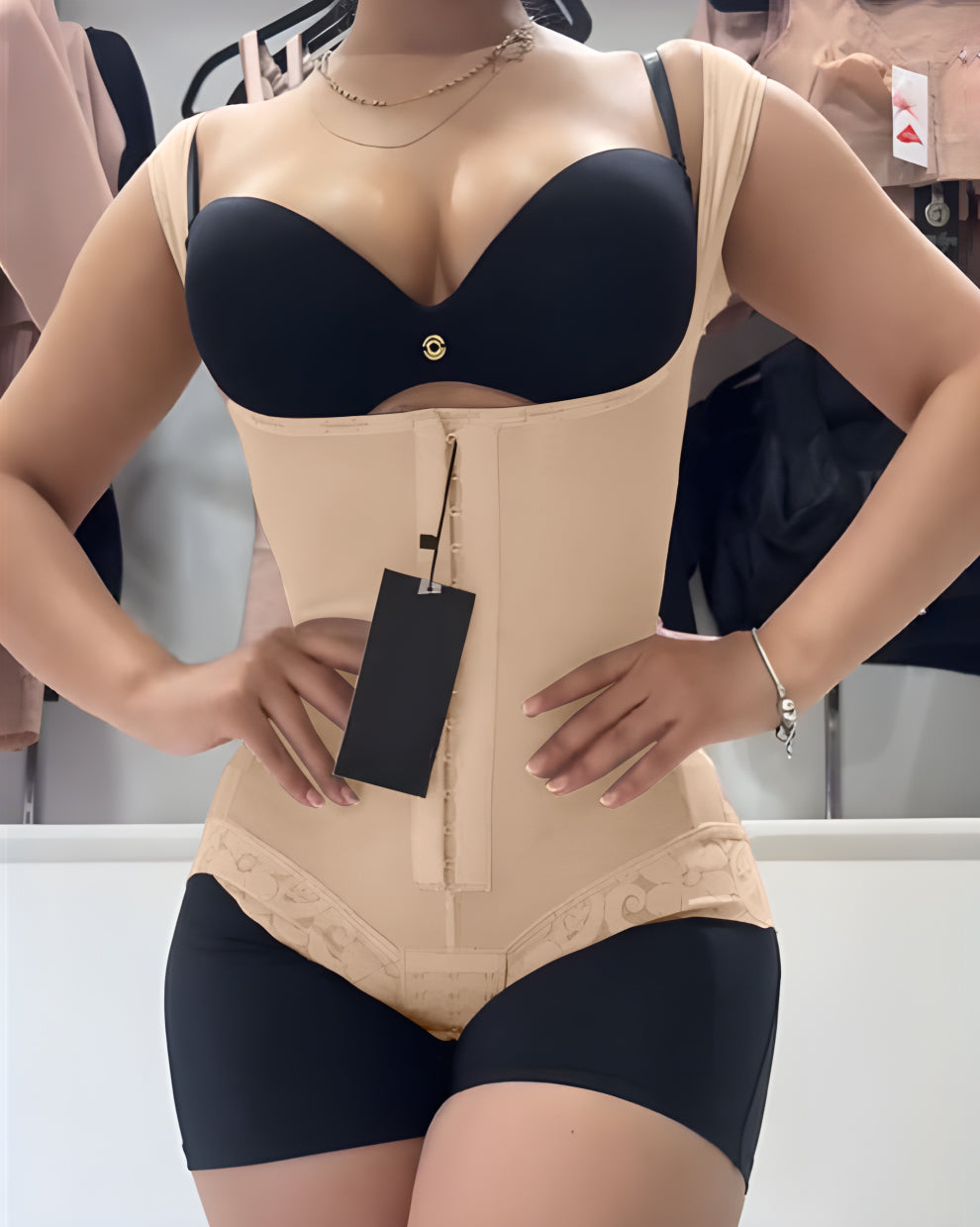 Tummy Control Butt-Lifting Slimming Short One-Piece  Hook Eye Shapewear With Wide Straps