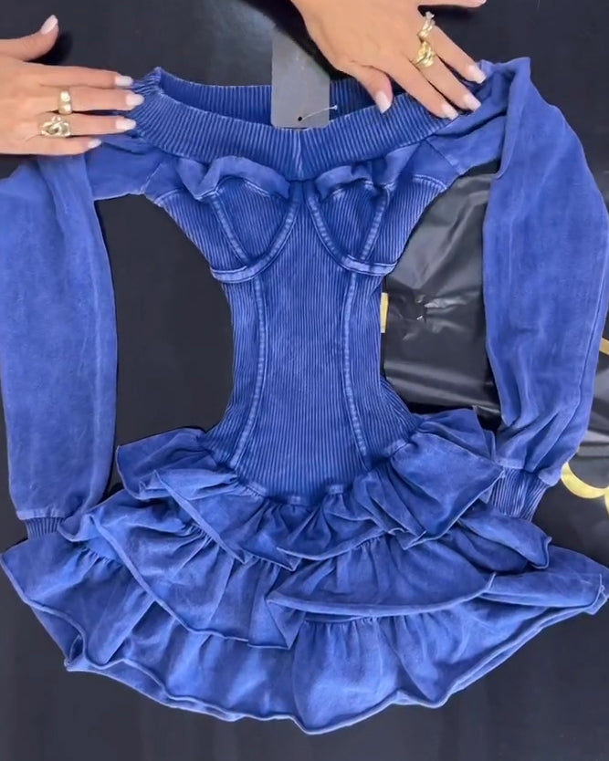 Long-Sleeved Ruffled Slim Fitted Dress