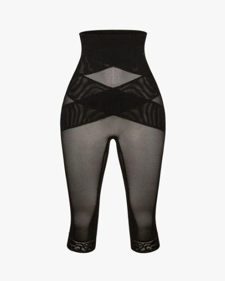 High Waist Lace Trim Sheer Mesh Shaper Pants