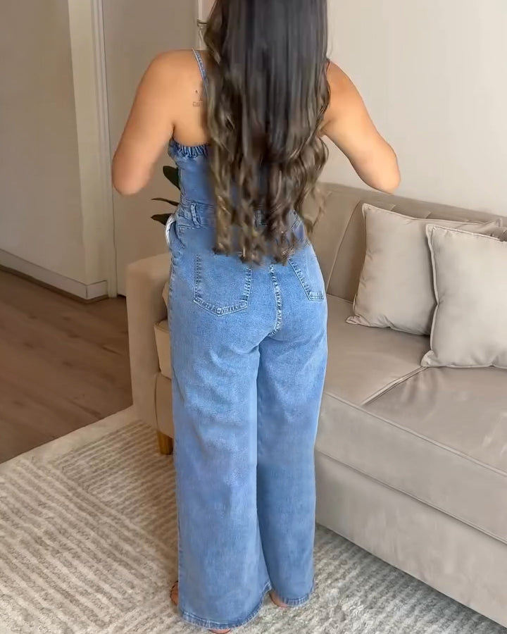 Slim-Fit Denim Wide-Leg Jumpsuit