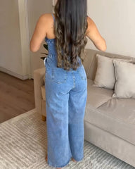 Slim-Fit Denim Wide-Leg Jumpsuit