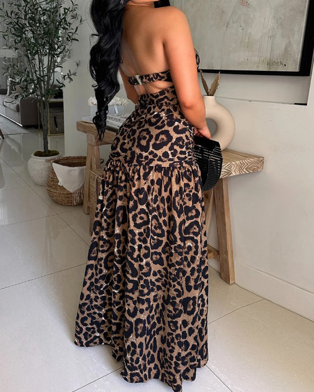 Leopard Print Bandeau Backless Dress