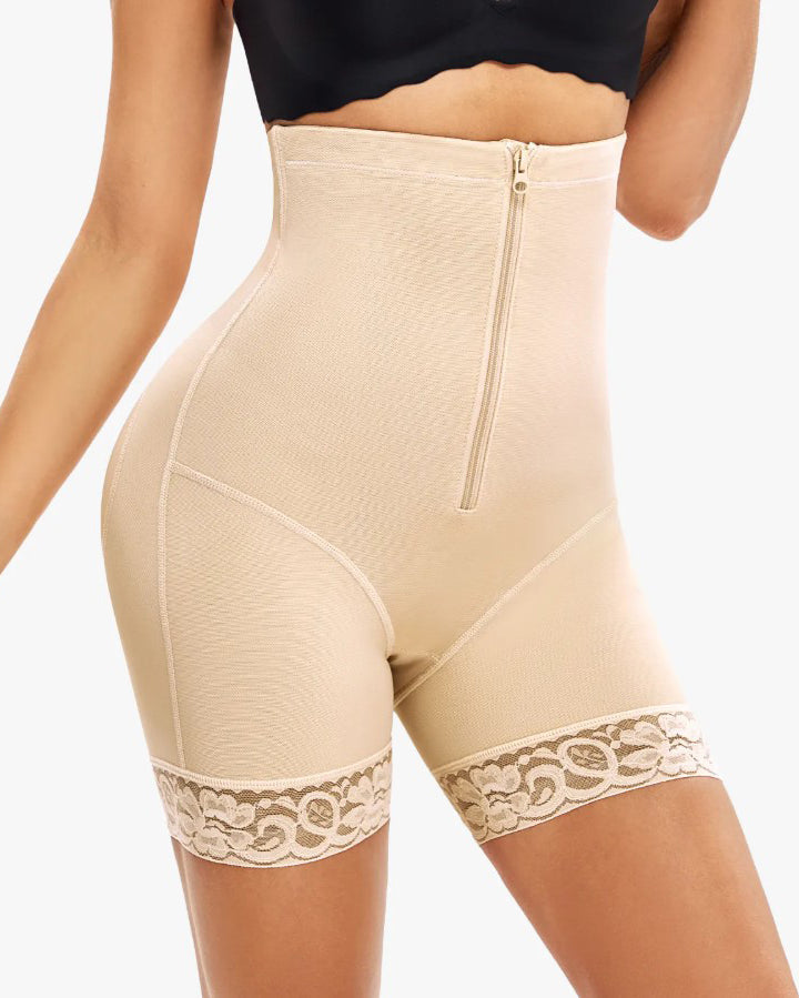 High-Rise Tummy-Controlling Front Zip Shaping Shorts