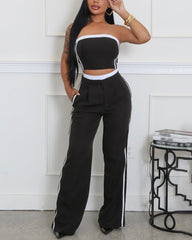 Stitching Style Tube Top Wide Leg 2 Piece Set