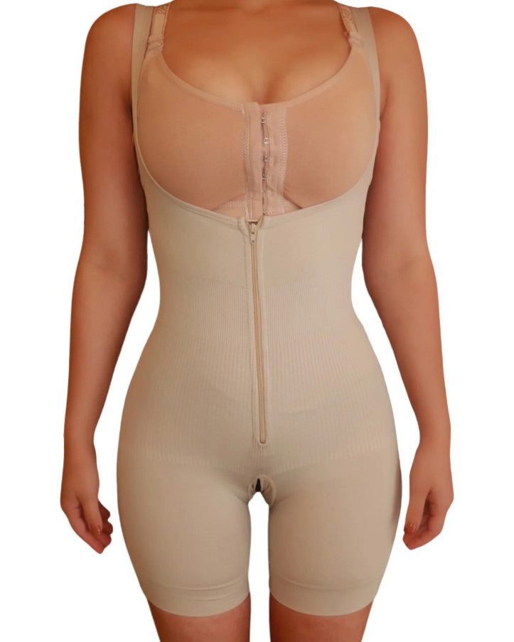 Open Chest Front Zip Seamless Shapewear