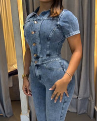 Slim-Fit Denim Jumpsuit