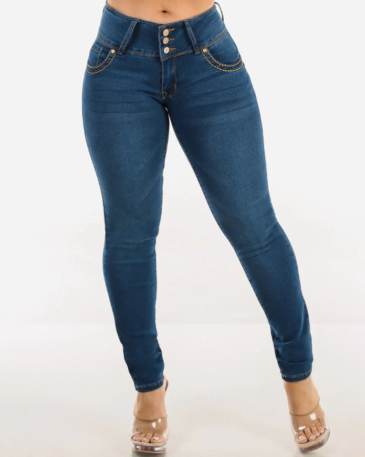 3-Rows Button Skinny Jeans