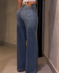 Studded Trims Wide-Leg Jeans