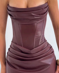 Bandeau Lace-up Leather Bodycon Dress