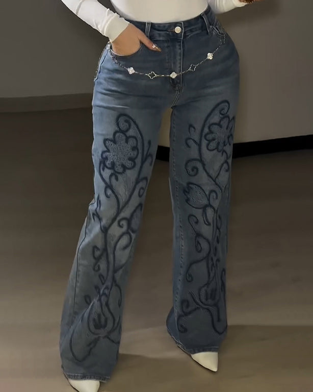 Slim-Fit Embroidered Jeans
